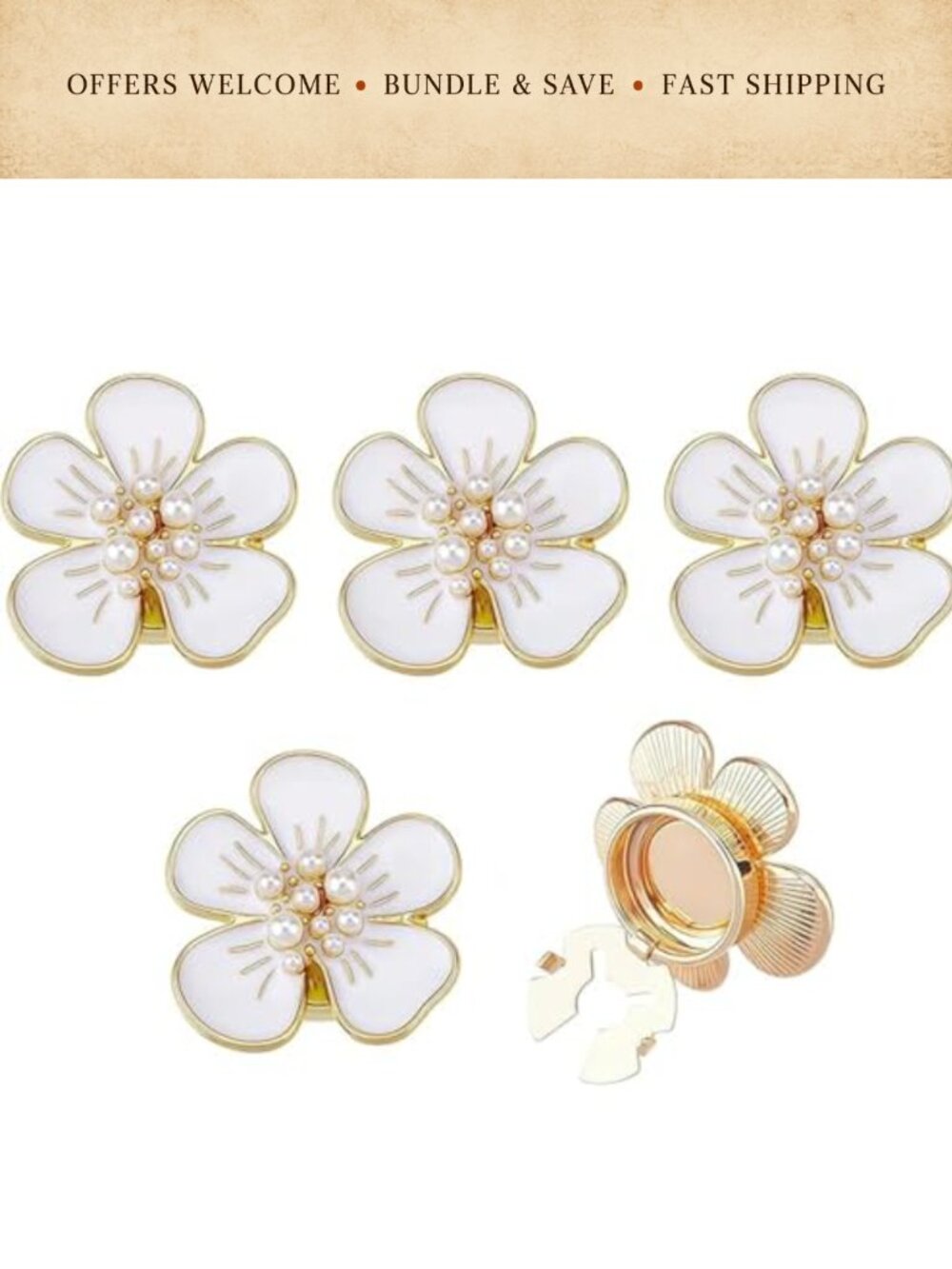 Camelia Button Covers Set Detachable Enamel Alloy Flower Cufflinks 5 Pcs